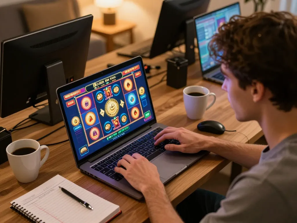 Player engaging with tr88 online slot games in a cozy home atmosphere.