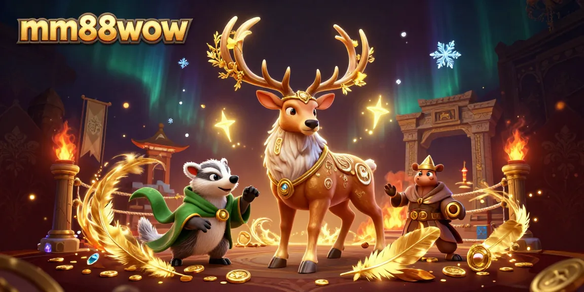 Engage with mm88wow in an exciting fighting arena illuminated by spirit lights and golden effects.