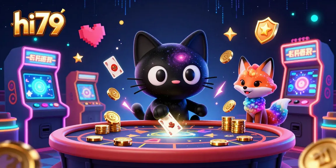 Engage with the excitement of hi79's cosmic casino where a black hole cat draws in chips and cards.