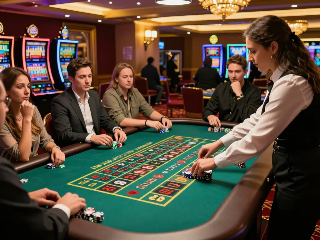 Exciting roulette gameplay at UK88 casino with players placing bets and a croupier managing the table.
