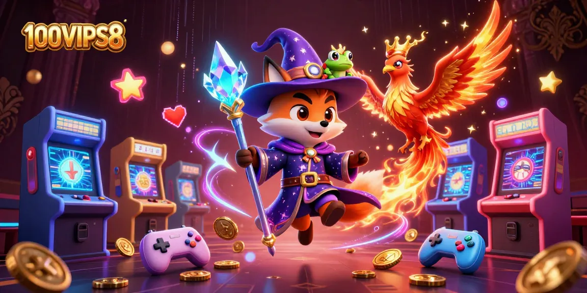 Engage in thrilling gameplay at 100VIPS8 with a vibrant fantasy casino adventure featuring wizard and phoenix.