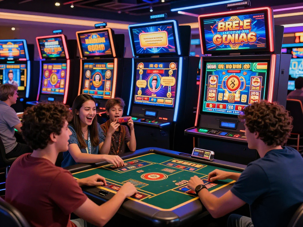 Excited players enjoying USA online casinos for UK users at https://aboutobo.com, showcasing colorful slot machines and live dealer games.
