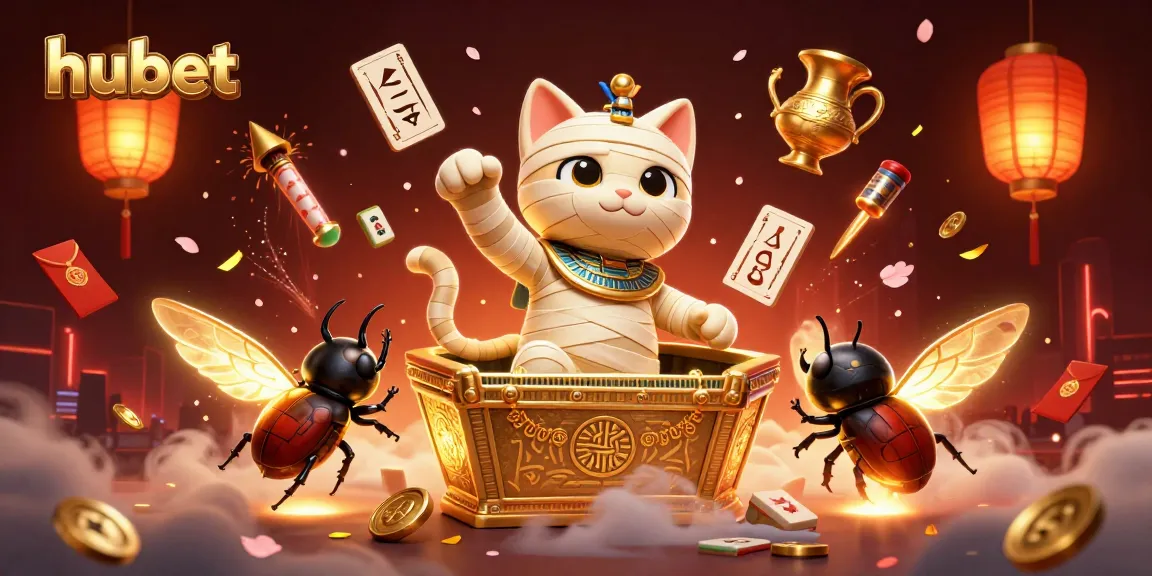 Experience hubet's vibrant casino adventure with Egyptian-themed characters in a dynamic illustration.