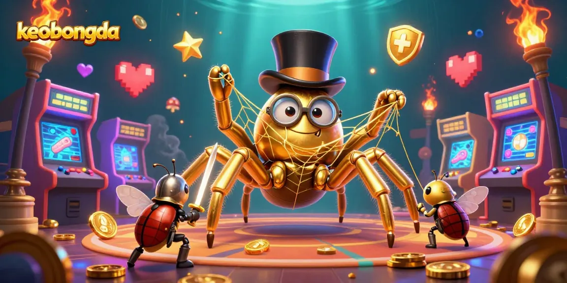 Experience thrilling gameplay with keobongda as a golden tarantula spins winning strategies in a dynamic casino scene.