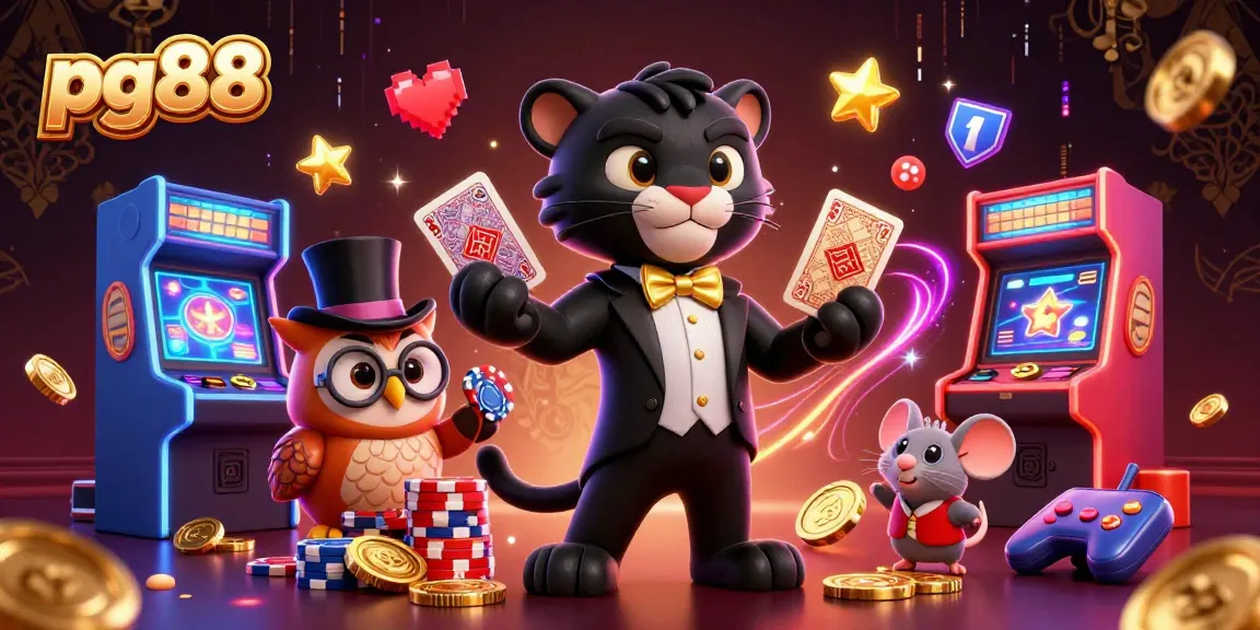 Experience exciting gameplay at pg88 with a stylish panther dealing cards among vibrant casino themes.