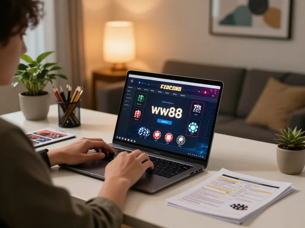 Join ww88's exciting online gaming experience on a cozy setup with strategy notes and chips
