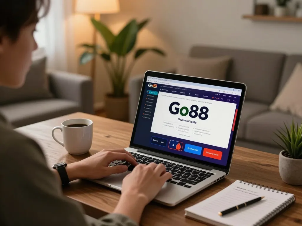 Experience Go88 online gaming with stylish home setup and strategic notebook.