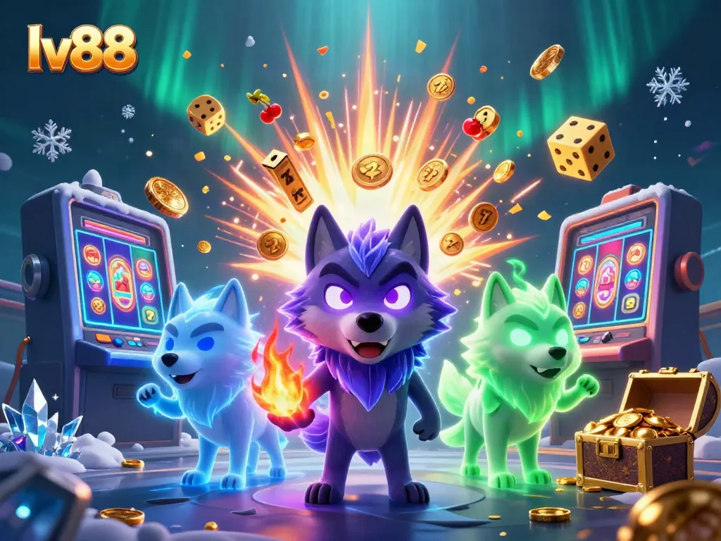 Engage with lv88's energetic casino scene featuring a wolf pack and dynamite slot machine.