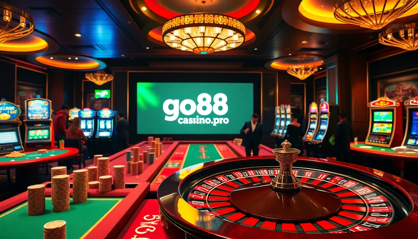 Experience the excitement of winning at GO88, featuring vibrant casino tables and engaging gaming displays.