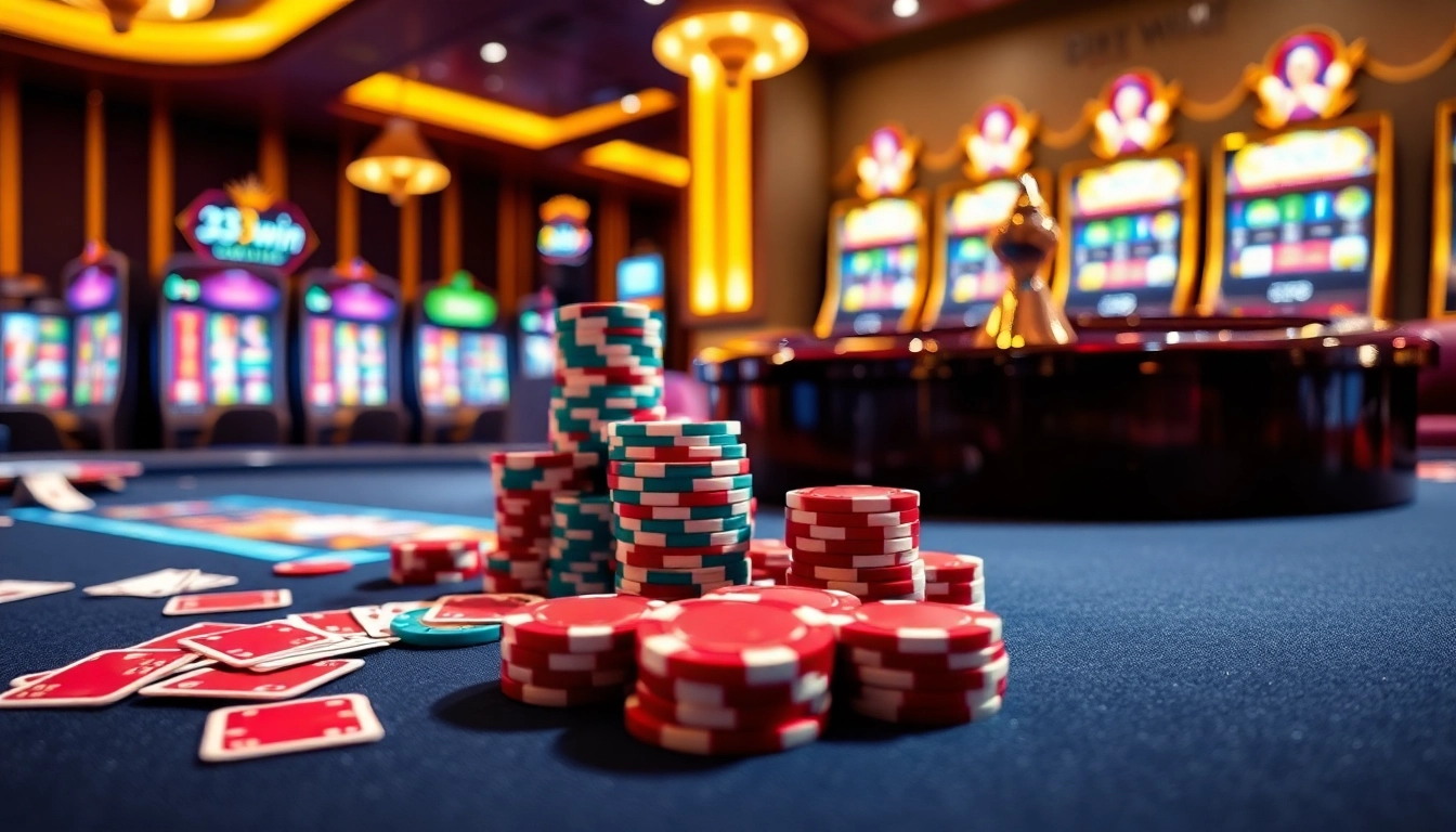 Experience thrilling action at 33win with vibrant casino tables and stunning poker chips.