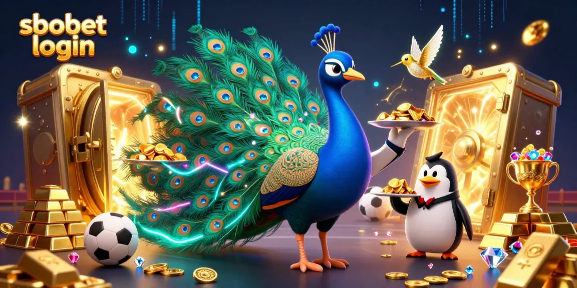 Engage in sbobet login as an aristocratic peacock, a butler penguin, and a golden hummingbird gather amidst sports betting treasures.