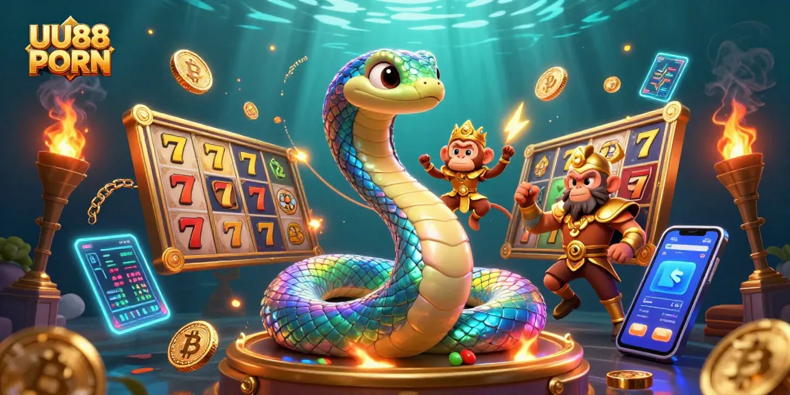 Engage with UU88 PORN at thrilling slots, featuring vibrant colorful gaming elements and animated characters.
