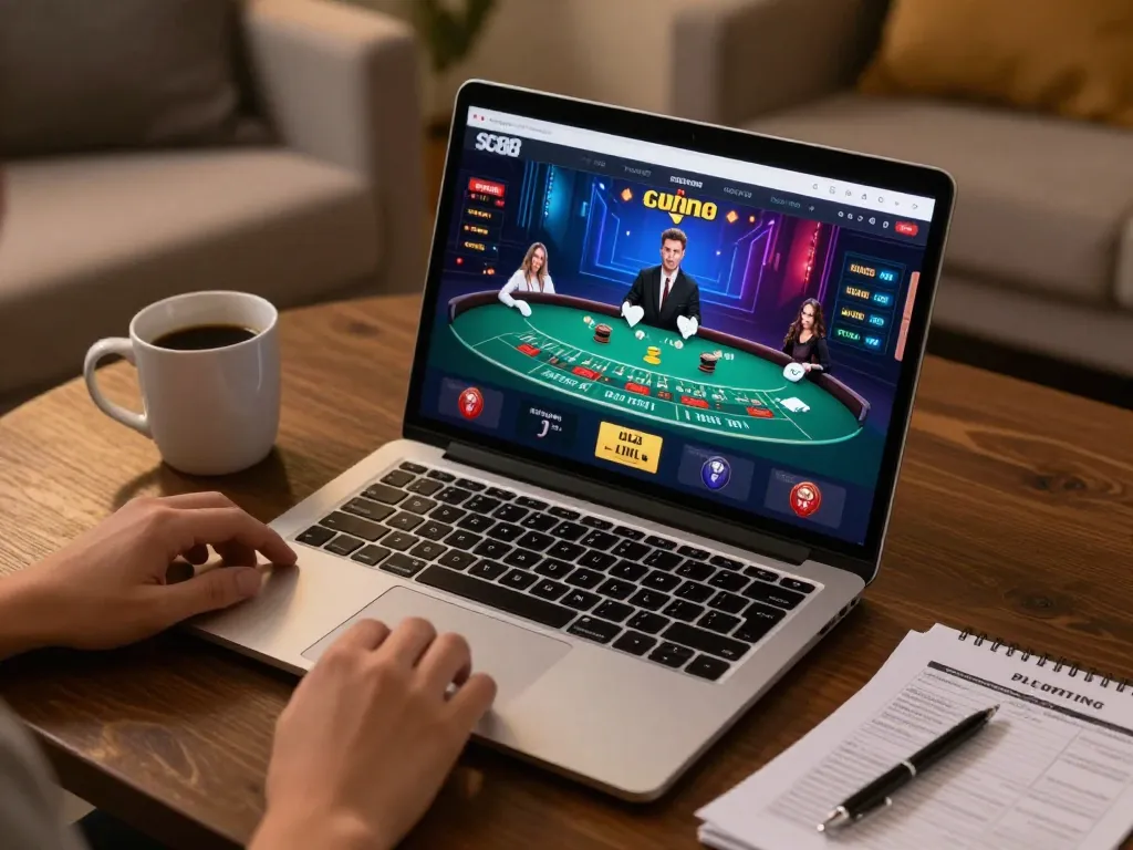 SC88 online players engaging in live blackjack from home, showcasing interactive gaming experience.