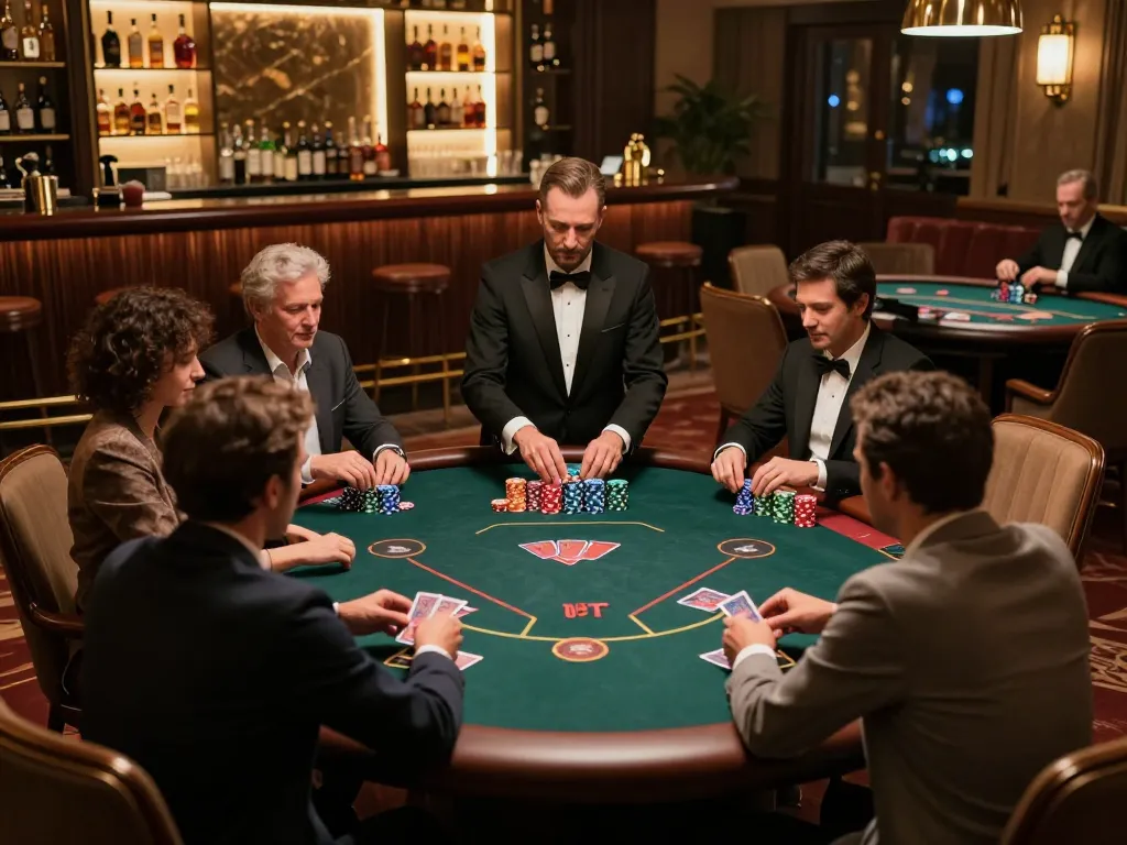 Players enjoying an intense SHBET poker game in a luxurious VIP casino area with vibrant chips.