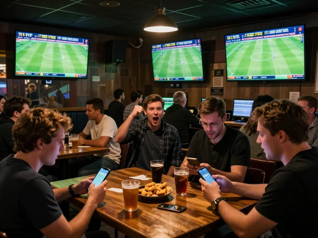 Cakhiatv sports betting scene with patrons engaged in games and analyzing betting odds