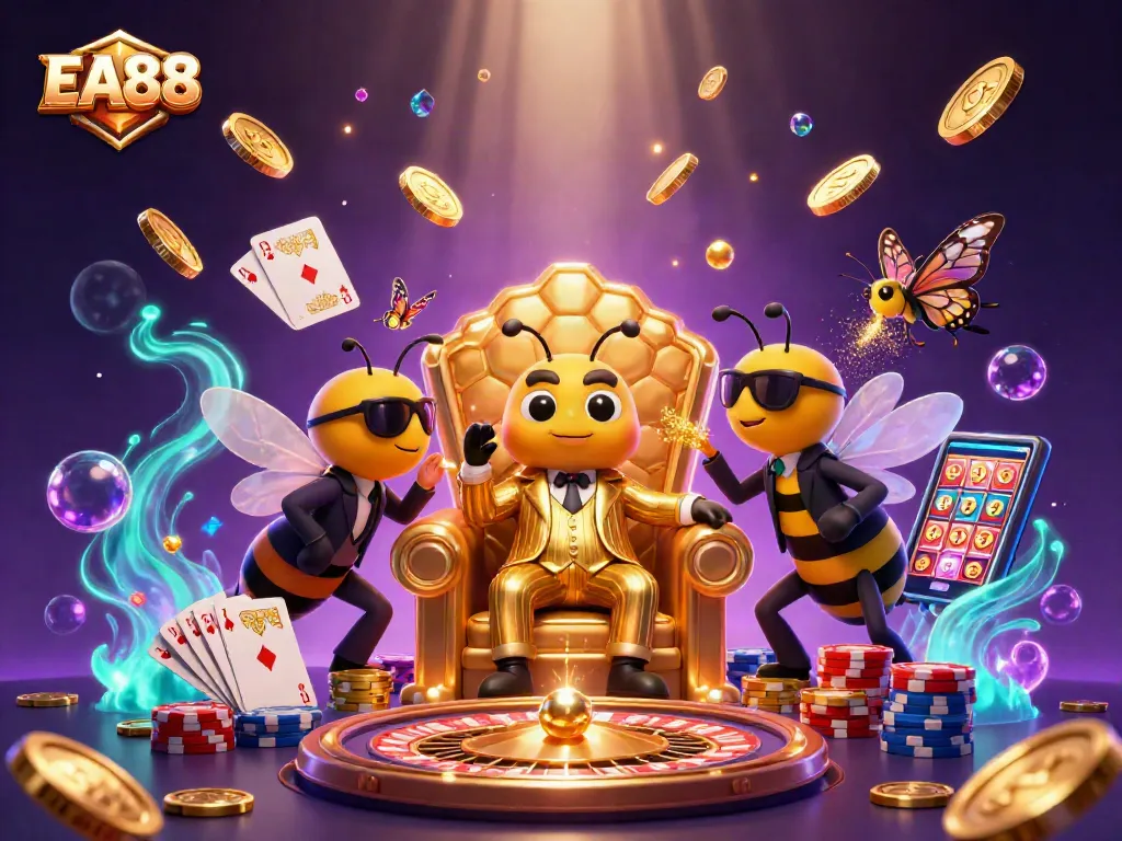 Experience the excitement of EA88's casino with a buzzing bumblebee mob boss, dynamic game elements, and sparkling treasures.