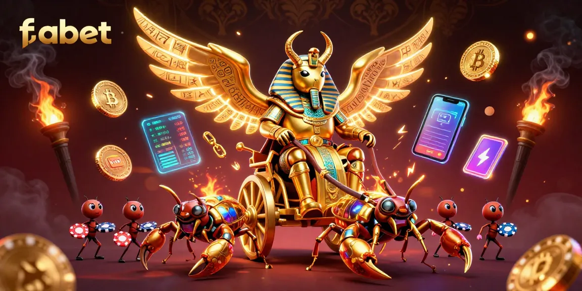 Engage with fabet at a vibrant casino illustration featuring a golden scarab and scorpion chariot.