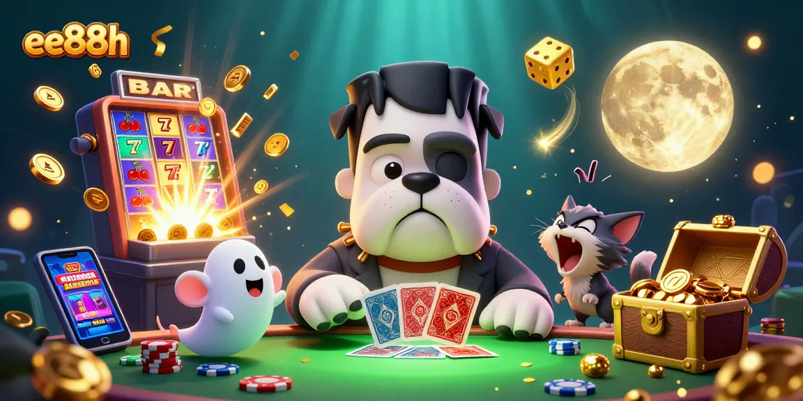 Experience thrilling gameplay at ee88h with a colorful 3D casino scene featuring unique characters and vibrant game elements.